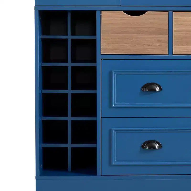 Garde-manger de cuisine autoportant Whisen de 180 cm de haut, grand buffet de salle à manger avec 4 portes pliantes, étagères, porte-bouteilles