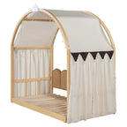 Lit cabane Montessori en bois massif avec plateforme, toit voûté et lit gigogne pour filles et garçons