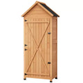 Armoire à outils d'extérieur en bois imperméable, avec portes doubles verrouillables, 3 étagères réglables et toit incliné – Rangement peu encombrant pour terrasse, cour ou pelouse