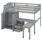 Lit mezzanine double avec escalier, bibliothèque, bureau et armoire – Meuble multifonctionnel et peu encombrant pour enfants et adolescents – Blanc