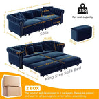 Canapé-lit gigogne 3-en-1 King Size Whisen Velvet et canapé convertible avec pouf mobile, design capitonné