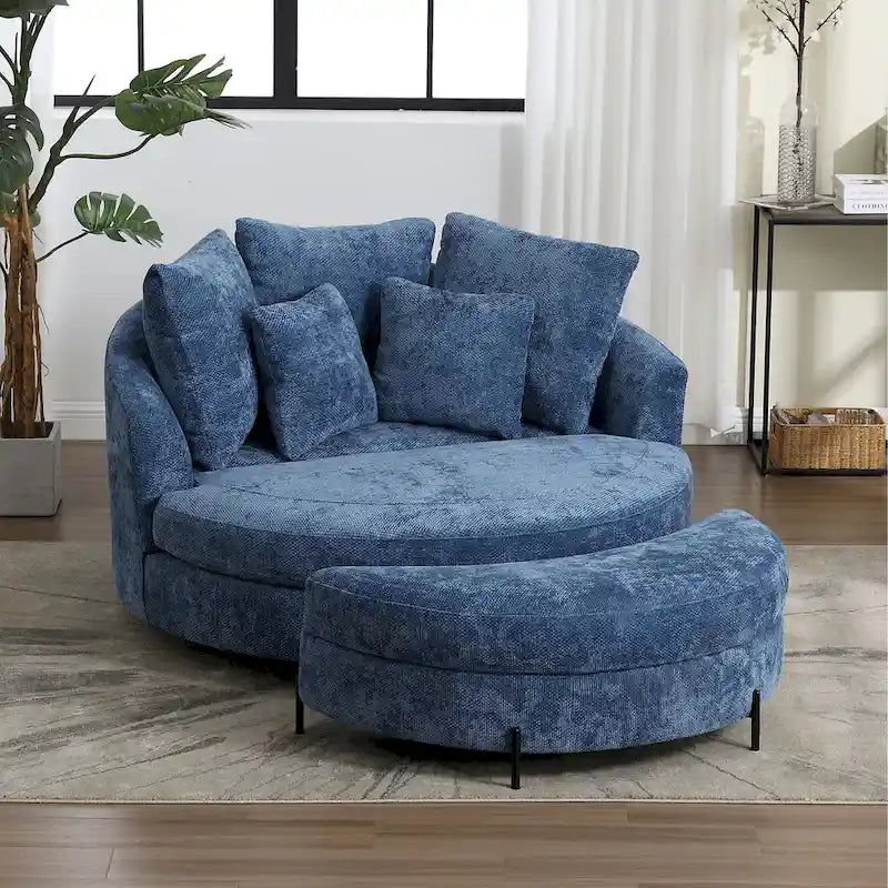 Fauteuil Moderne Rond Avec 5 Coussins Et Pouf Optionnel