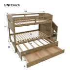 Lit superposé Whisen Twin XL avec lit gigogne, lit superposé avec rangement, lit superposé en bois massif, escalier de rangement, armoire, 3 tiroirs, pour enfants