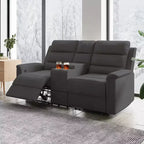Canapé inclinable 2 places en tissu technique beige/gris, dossier et repose-pieds réglables