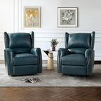 Fauteuil inclinable électrique en cuir véritable avec port USB – Ensemble de 2 fauteuils à oreilles cloutés