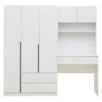 Armoire-penderie 3-en-1 avec coiffeuse, ensemble de bureau, armoire de chambre avec 2 tiroirs, armoire-penderie à 3 portes avec espace de rangement