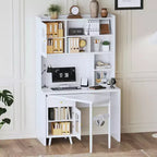 Bureau d'ordinateur en bois moderne Okak pour la maison avec plateau/chaise et étagère, bureau d'écriture de rangement pour adolescents et étudiants pour l'étude, le bureau