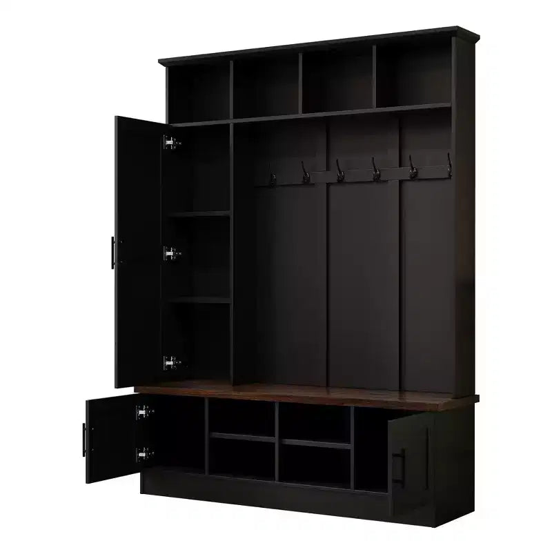Meuble d'entrée avec banc à chaussures, porte-manteau multifonctionnel avec 6 crochets, porte-manteau de couloir en bois avec rangement à chaussures pour entrée ou salon