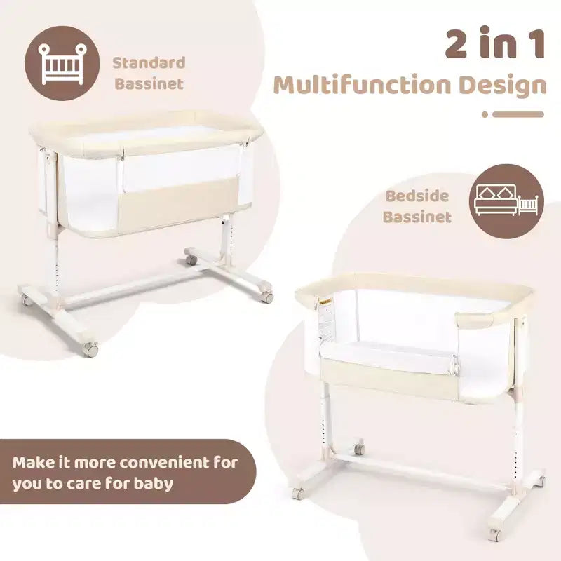 Berceau à roulettes – Beige / Gris / Rose, cododo, pour 1 bébé