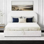Lit capitonné Queen Size avec rangement escamotable - Blanc
