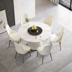 Table à manger ronde de 53 pouces pour 6 personnes avec plateau en pierre frittée et plateau tournant (Lazy Susan)
