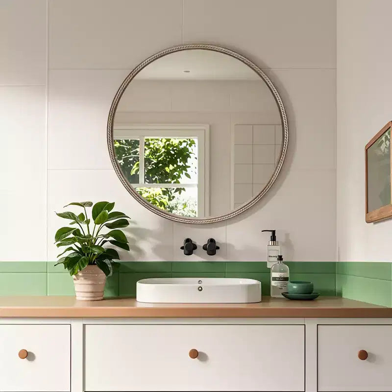 GDFStudio Norvyn Miroir mural rond 23,6 po avec armoire de rangement coulissante