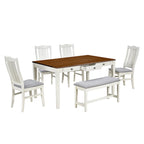 Ensemble de salle à manger 6 pièces en bois avec 4 chaises et un banc, table avec tiroir