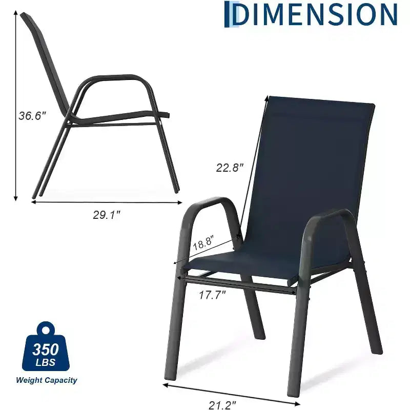 Chaises de patio, Lot de 4/6 chaises de salle à manger empilables d'extérieur en textilène léger résistant aux intempéries avec accoudoirs pour jardin, terrasse de piscine