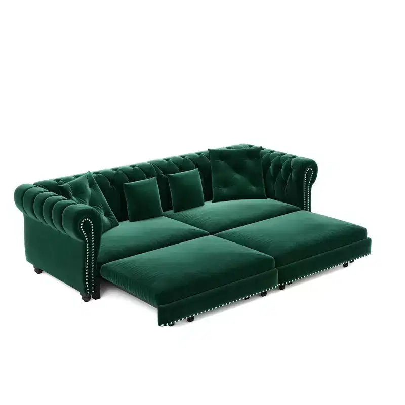 Canapé-lit gigogne 3-en-1 King Size Whisen Velvet et canapé convertible avec pouf mobile, design capitonné
