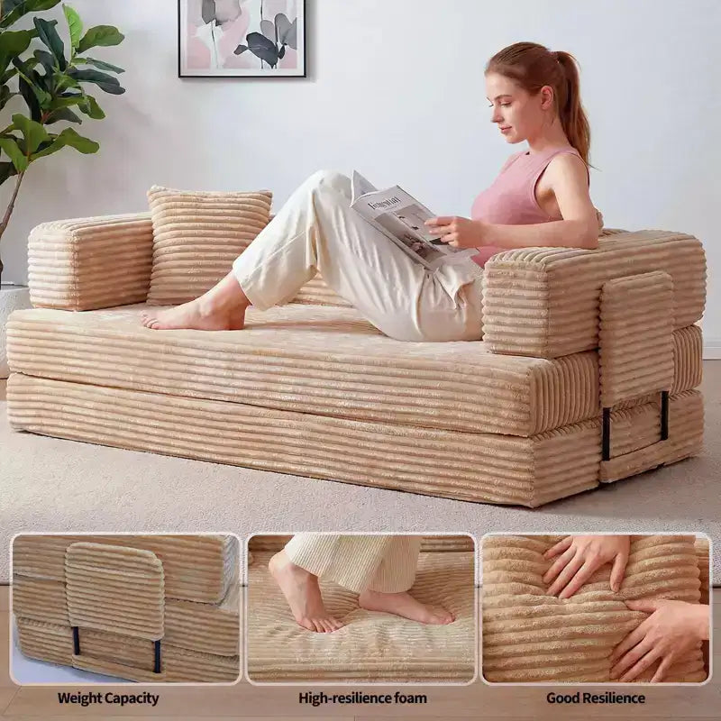 Canapé-lit convertible 5-en-1 80,7 po – Velours côtelé, 544 kg, aucun assemblage