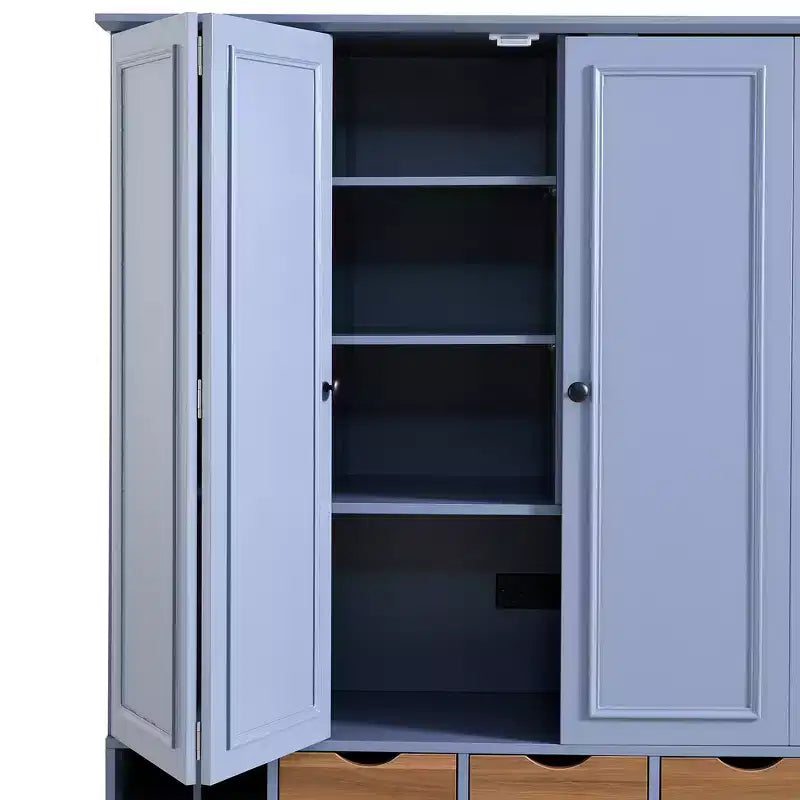Garde-manger de cuisine autoportant Whisen de 180 cm de haut, grand buffet de salle à manger avec 4 portes pliantes, étagères, porte-bouteilles