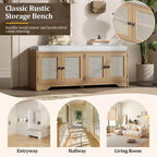 Banc de rangement rustique en bois Whisen, banc à chaussures d'entrée avec coussin amovible, étagères réglables
