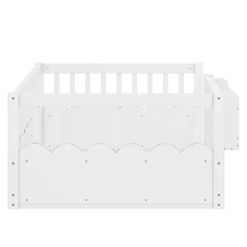Lit d'enfant Bellemave avec clôture rehaussée et étagère, cadre de lit Montessori double en bois pour filles et garçons