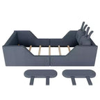 Lit plateforme double Whisen, cadre de lit rembourré pour enfants avec coussin lapin, barrières latérales amovibles