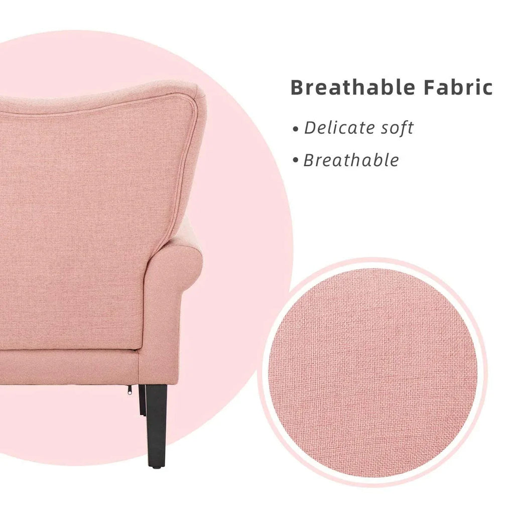 Fauteuil d'appoint moderne Erommy, fauteuil à dossier haut, canapé simple en tissu rembourré avec boutons et pieds en bois pour salon
