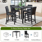 Ensemble de salle à manger moderne 5 pièces avec table carrée hauteur comptoir et 4 chaises rembourrées