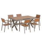 Ensemble de salle à manger d'extérieur moderne de 7 pièces avec six chaises et une table extensible pour terrasse