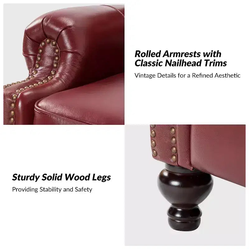 Ensemble de 2 fauteuils inclinables modernes en cuir véritable Elisabete avec garniture cloutée vintage pour salon et chambre à coucher | ART OF LIVING DESIGNS