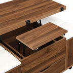 Table basse relevable multifonctionnelle et moderne avec rangement dissimulé, 4 tabourets et roulettes, parfaite pour les espaces de vie modernes.