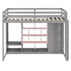 Lit mezzanine enfant avec armoire et étagères, Cadre de lit mezzanine en bois avec meuble de rangement pour enfants et adolescents