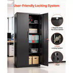 Armoire de Rangement Métallique VEVOR, Meuble de Rangement Verrouillable en Acier de 175 cm avec 4 Étagères Réglables, 2 Portes Magnétiques, 2 Clés, 5 Niveaux de Rangement pour Outils, Noir