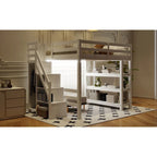 Lit mezzanine simple/double avec escalier de rangement - Étagères, armoire et lumière LED, design peu encombrant