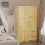 Armoire de rangement en bois blanc avec portes, tiroirs et tringle à vêtements