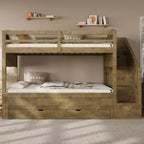Lit superposé Whisen Twin XL avec lit gigogne, lit superposé avec rangement, lit superposé en bois massif, escalier de rangement, armoire, 3 tiroirs, pour enfants