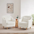 28.34W Lot de 2 fauteuils d'appoint, fauteuil barillet en velours avec pieds en bois massif