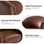 Fauteuil club pivotant en cuir véritable Pocono avec piétement en bois massif, lot de 2Artful Living Design