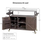 Îlot de cuisine d'extérieur Okak avec plateau en acier inoxydable, chariot de cuisine en bois avec portes, étagères et porte-épices, îlot de cuisine roulant