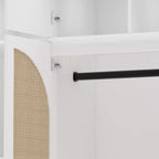 Armoire penderie grande capacité à 8 portes de 180 cm de haut avec tringle, étagères réglables et portes décoratives en rotin