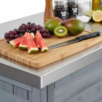 Îlot de cuisine d'extérieur FAMYYT de 198,9 cm avec comptoir en acier inoxydable, station de barbecue pliable et armoires de rangement, Bleu Gris