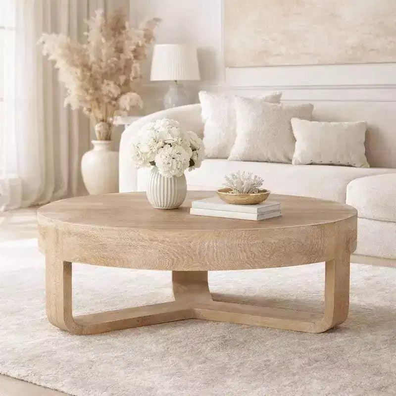 Table basse Royal Hampton, dessus rond de 32 pouces avec base en forme de traîneau ouverte