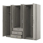 Armoire 6 portes en bois avec 3 grands tiroirs de rangement pour chambre à coucher