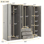 Armoire 6 portes en bois avec tiroirs pour chambre à coucher