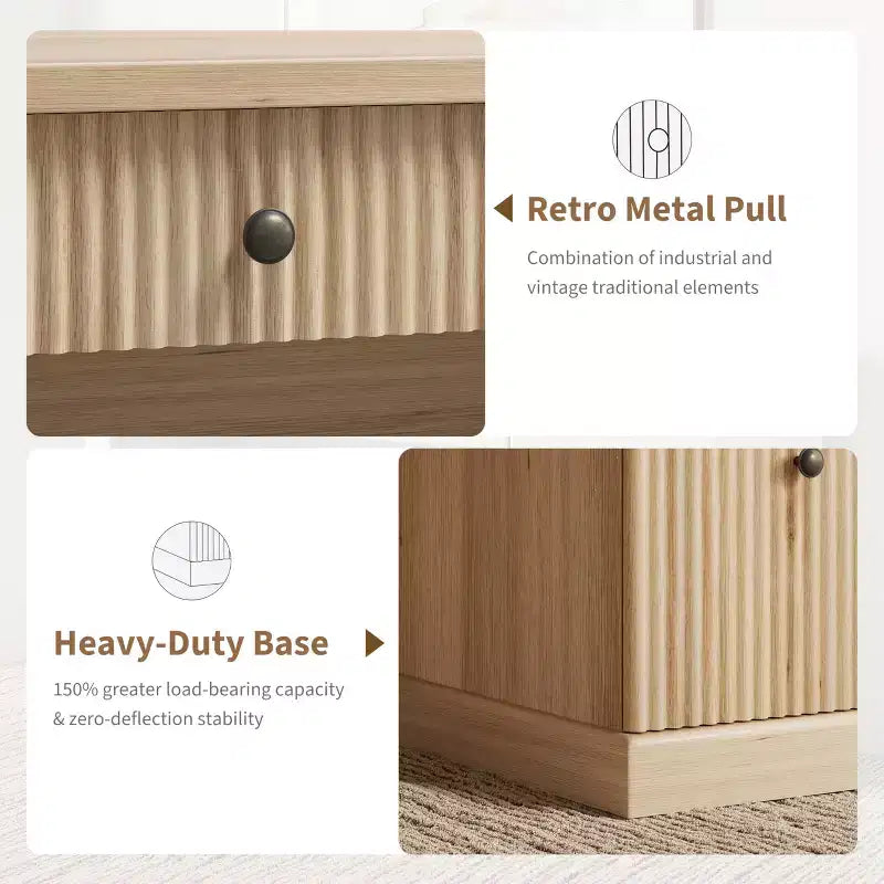 Meuble de rangement de bureau cannelé, bureau de direction moderne de 54 po avec station de recharge, bureau d'ordinateur en bois avec tiroirs classeurs pour bureau d'étude