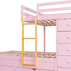 Lit superposé double sur double avec armoire de rangement et tiroirs, lit superposé double en bois peu encombrant avec garde-corps pour appartement, chambre à coucher
