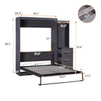 Lit escamotable gris avec armoire et 3 tiroirs, grand lit/lit simple, 1 personne