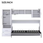 Lit escamotable mural simple, cadre de lit escamotable en bois avec armoire intégrée, tiroirs de rangement et étagères ouvertes, blanc - ModernLuxe