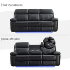 Canapé inclinable électrique avec chargeur sans fil, liseuse, lumière LED pour salon, similicuir, port AC/USB, porte-gobelet, noir
