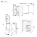 Ensemble de salle à manger 5 pièces de hauteur comptoir pour 4, table rectangulaire en bois avec étagères de rangement et compartiment à vin/barre