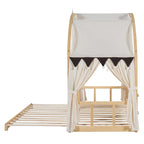 Lit cabane Montessori en bois massif avec plateforme, toit voûté et lit gigogne pour filles et garçons