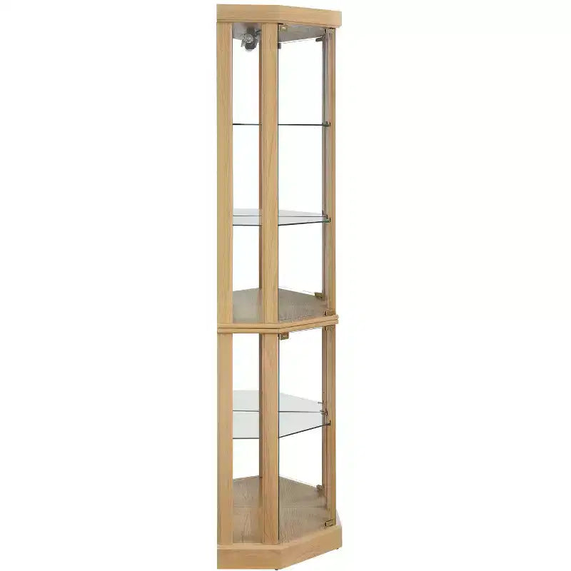 Vitrine d'angle avec portes et étagères en verre, Meuble de présentation d'angle pour salon